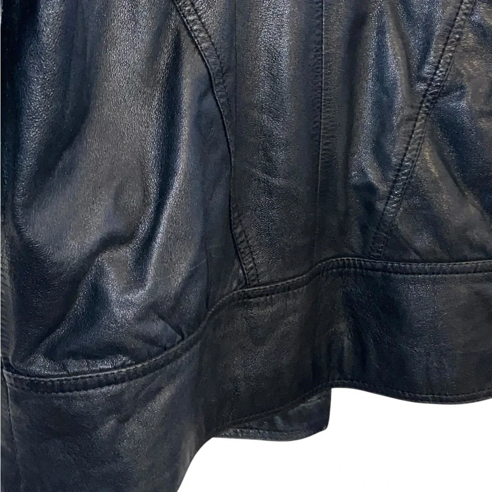 Vintage 80s 90s  Black Leather Jacket shoulder pads Animal Print Detail